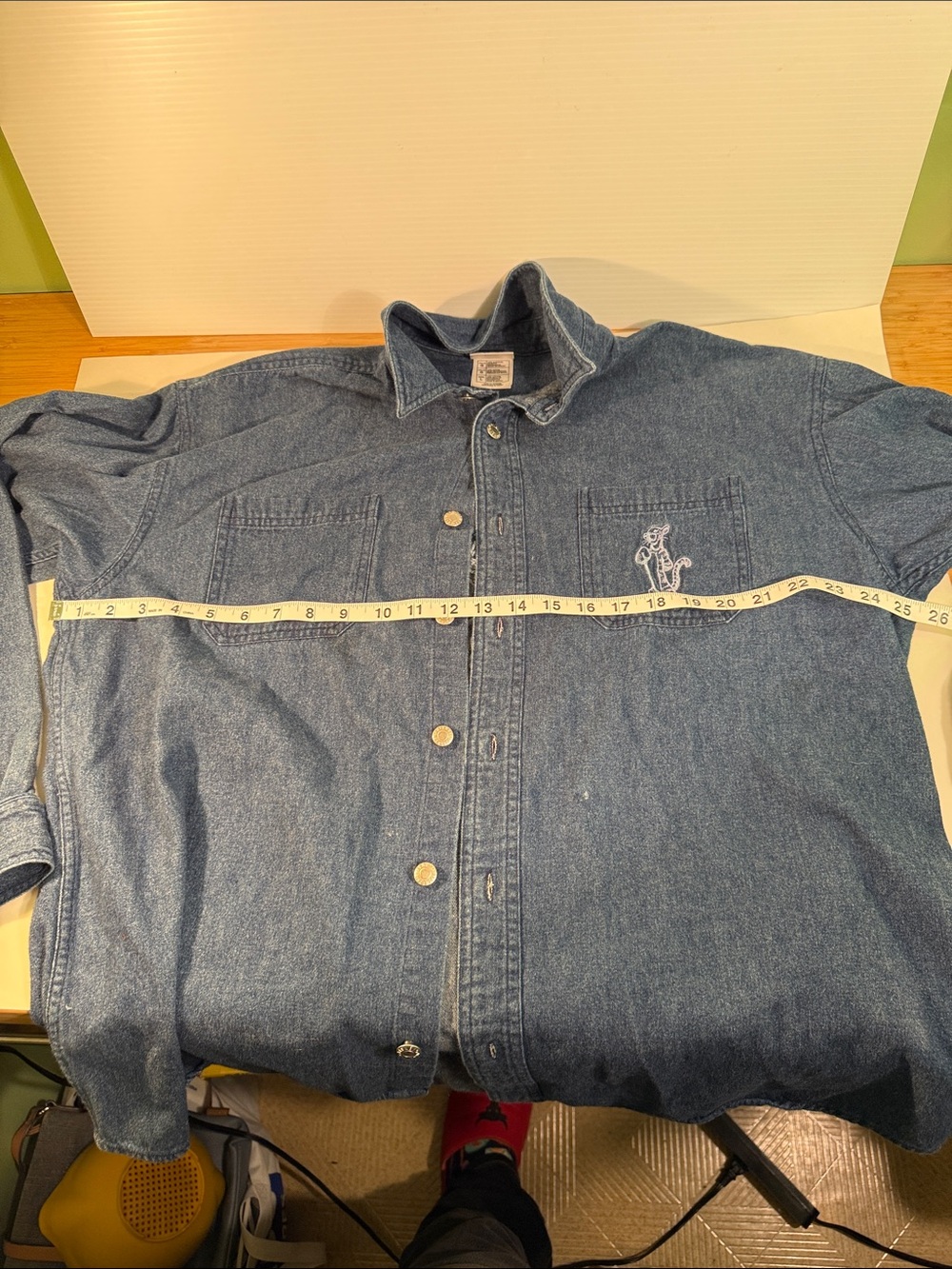 Disney, Tigger, Denim Button-Up Shirt with Embroidered Tigger Pocket - Picture 7 of 8